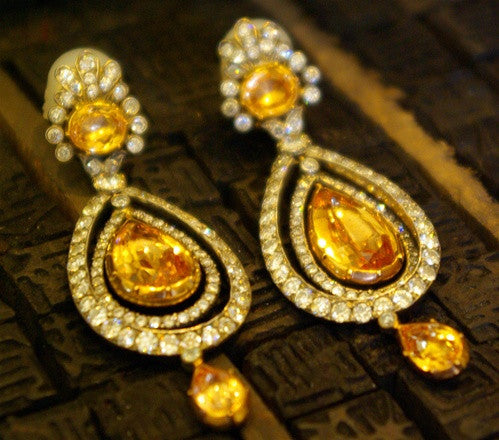 Rare Imperial Topaz and Diamond Earrings in 18K Yellow Gold