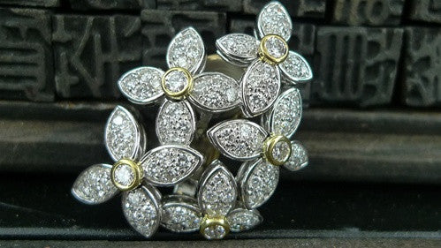 Estate Diamond Flower Earrings in 18K Yellow and White Gold