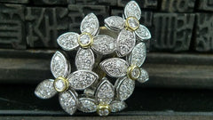 Estate Diamond Flower Earrings in 18K Yellow and White Gold