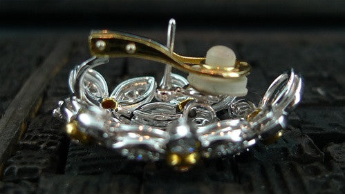 Estate Diamond Flower Earrings in 18K Yellow and White Gold