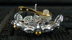 Estate Diamond Flower Earrings in 18K Yellow and White Gold