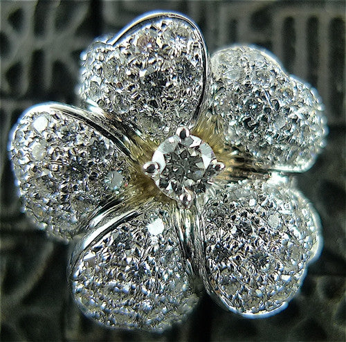 14K White Gold and Diamond Flower Earrings