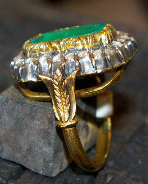 Estate 18K Yellow Gold, Diamond, and Emerald Ring