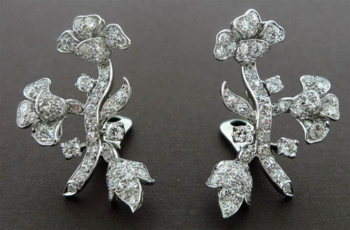 Estate Diamond Clip Earrings in 18K White Gold