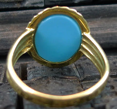 Estate Turquoise Faience Ring 18K Yellow Gold
