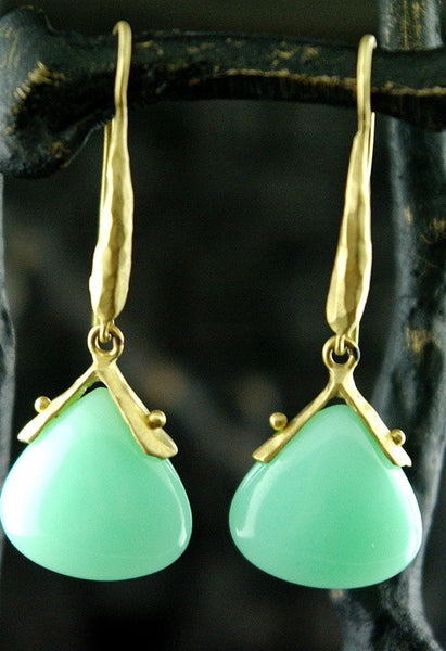 Talisman Unlimited 18K Yellow Gold and Soft Green Chrysoprase Teardrop Earrings