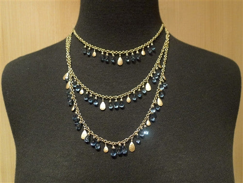 Talisman Unlimited 14K Yellow Gold and Blue Topaz Three Strand Cascading  Rapt Pears Necklace