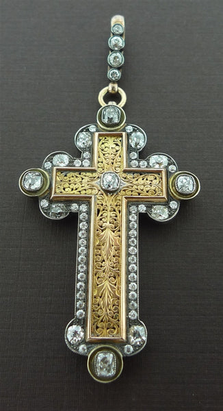 Elaborate Early 19th Century Antique Venetian Cross/Pendant in 18K Yellow Gold and Diamonds