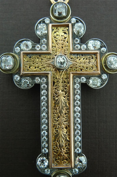 Elaborate Early 19th Century Antique Venetian Cross/Pendant in 18K Yellow Gold and Diamonds