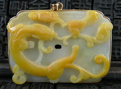 Estate Burmese Carved Jade Pendant of Dragon in 14K Yellow Gold