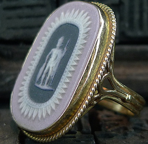 Estate Rare Wedgewood Cameo Ring  in14K Yellow Gold