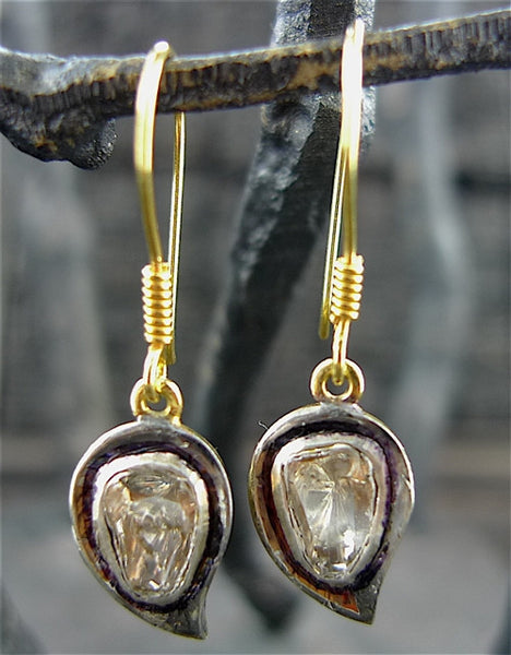 Churchill Private Label Moghul Diamond Earrings in 18K Yellow Gold and Blackened Silver
