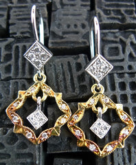 Kamofie Platinum and 18K Yellow Gold with Diamond Earrings