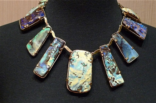 Venetian Estate 18K Yellow Gold and Polished Rough Cut Boulder Opal Necklace