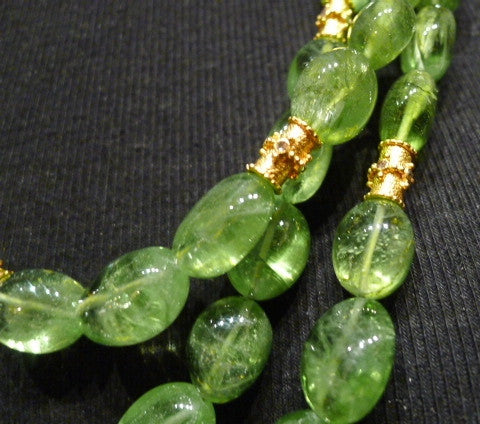 CHURCHILL Private Label Peridot Torsade Necklace with 22K Yellow Gold Beads and Closure