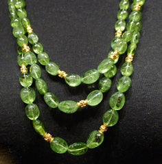CHURCHILL Private Label Peridot Torsade Necklace with 22K Yellow Gold Beads and Closure