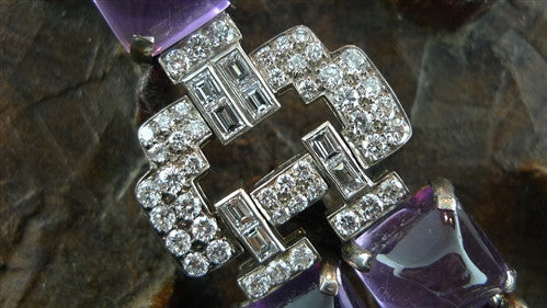 Estate Art Deco Platinum, Amethyst, and Diamond Two Strand Necklace