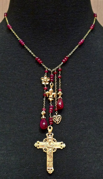 Colette Stechel 18K Yellow Gold and Ruby Rosary Style Necklace