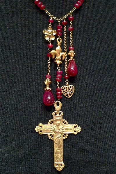 Colette Stechel 18K Yellow Gold and Ruby Rosary Style Necklace