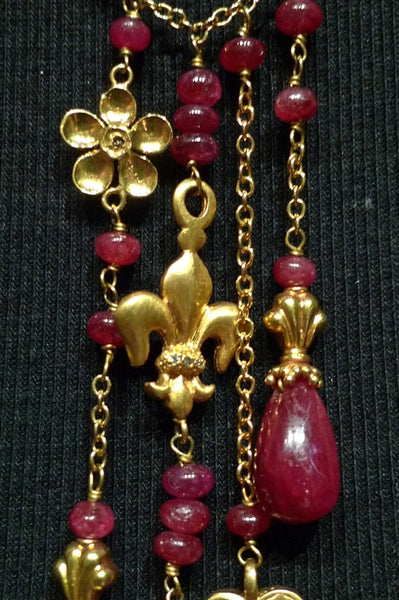 Colette Stechel 18K Yellow Gold and Ruby Rosary Style Necklace