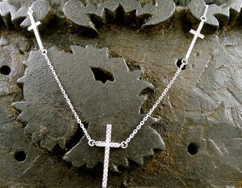 Ron Hami 18K White Gold and Diamond Three Cross Necklace