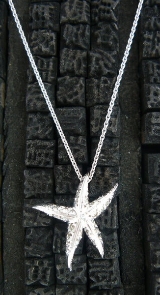 Umlaut 18k White Gold and Diamond Starfish Pendant Necklace