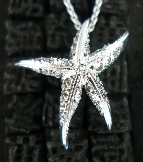 Umlaut 18k White Gold and Diamond Starfish Pendant Necklace