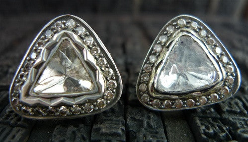 Churchill Private Label 18K Blackened Gold and Diamond Triangular Stud Earrings