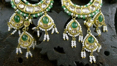 Amrapali 18K Yellow Gold Moghul Diamond, Emerald, and Pearl Chandelier Earrings