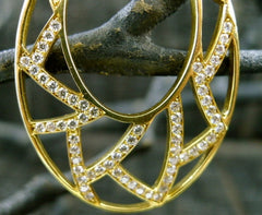 Ron Hami Diamond Lotus Fretwork Hoop Earrings in 18K Gold