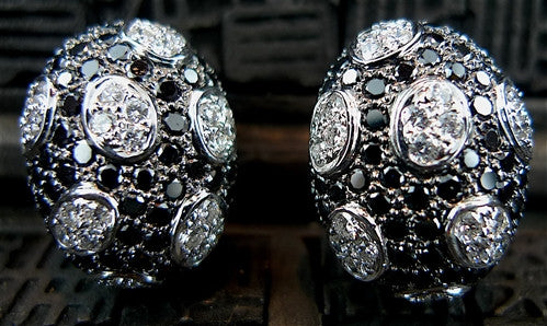 18K White Gold with Black and White Diamond Polka Dot Earrings