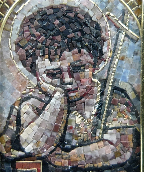 Russian MicroMosaic Pendant of ArchAngel Michael in 18K Yellow Gold and Diamonds Necklace