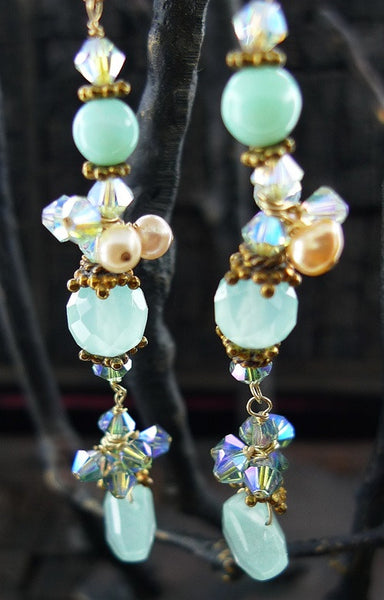 Patricia Costa Multi Blue Crystal Drop Earring in Yellow Gold Vermeil