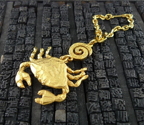 Robert Goossens Gold-Plate Approx. 3" Cancer Zodiac Key Chain
