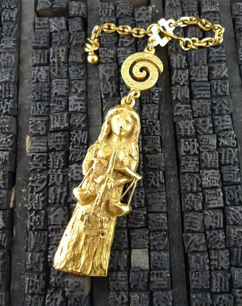 Robert Goossens Gold-Plate Approx. 3" Libra Zodiac Key Chain