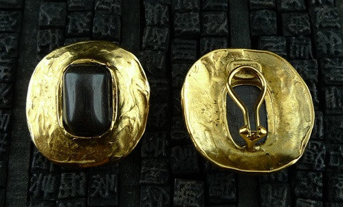 Robert Goossens Black Stone Clip Earrings in 24K Yellow Gold Vermeil