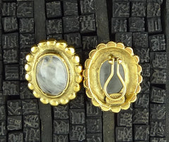 Robert Goossens Rock Crystal Oval Clip Earrings with Granulation on Bezel in 24K Yellow Gold Vermeil