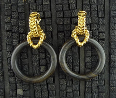 Robert Goossens DoorKnocker Earrings with Dark Wooden Ring in 24K Yellow Gold Vermeil