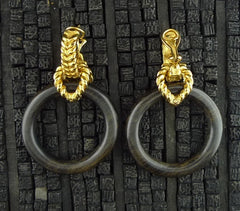 Robert Goossens DoorKnocker Earrings with Dark Wooden Ring in 24K Yellow Gold Vermeil