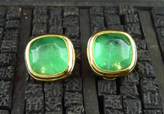 Robert Goossens Green Stone Clip Earrings in 24K Yellow Gold Vermeil