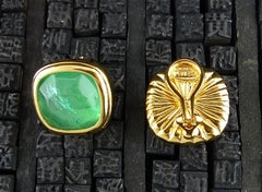 Robert Goossens Green Stone Clip Earrings in 24K Yellow Gold Vermeil