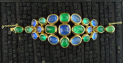 Robert Goossens Multi-Colored Blue and Green Stone Bracelet in 24K Yellow Gold Vermeil