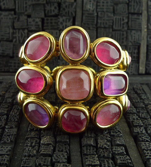 Robert Goossens Multi-Colored Pink Stone Bracelet in 24K Yellow Gold Vermeil