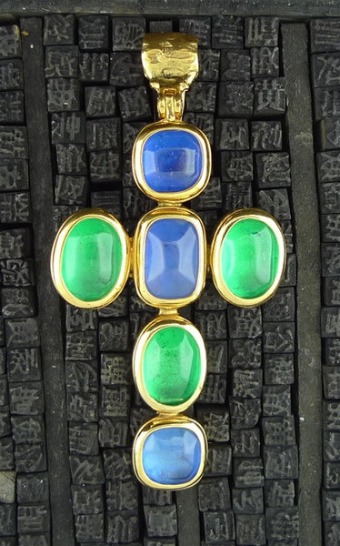 Robert Goossens Cross Pendant in Blue and Green