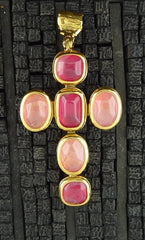 Robert Goossens Multi-Colored Cross Pendant in Pinks