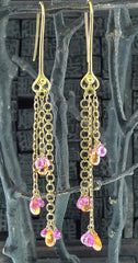 Julie Baker 22K/18K Yellow Gold Pink and Mandarine Tourmaline Briolette Earrings