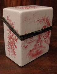 Antique French Porcelain Tea Caddy in Pink Toile Design