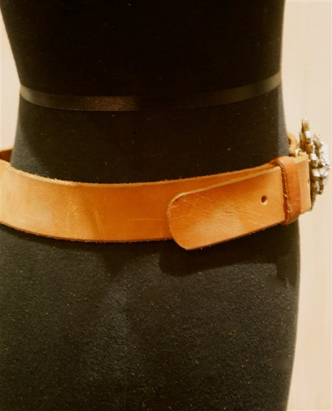 B-Low The Belt Crystal Buckle on Cognac Leather Belt