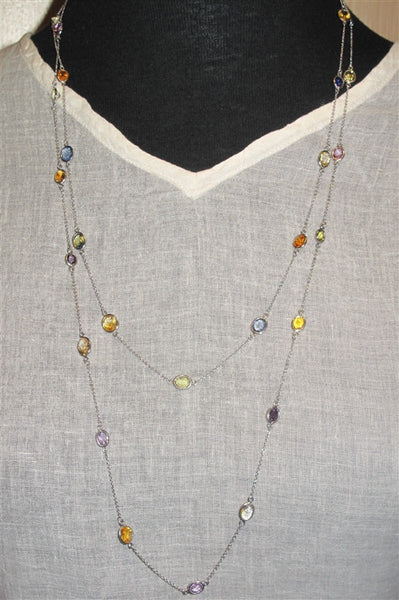 Estate Necklace of Multi-colored Sapphires and Solid Platinum