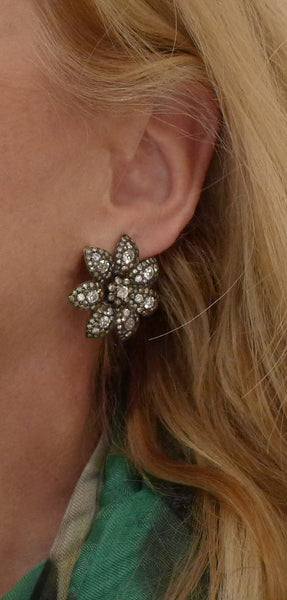 Amrapali 18K Blackened Gold and Diamond Flower Earrings